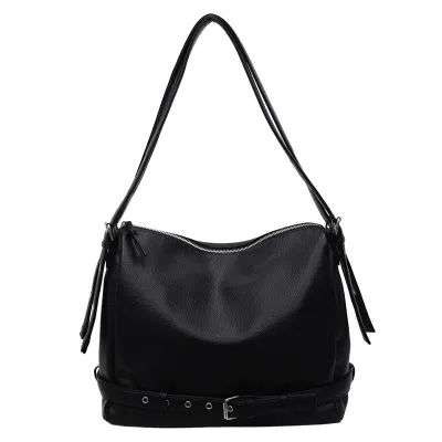 Women Fashion Casual Solid PU Belt Shoulder Bag with Flap Closure