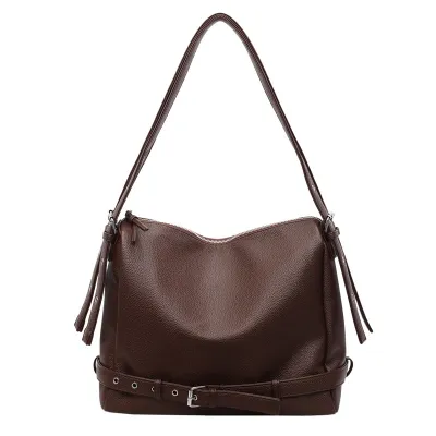 Women Fashion Casual Solid PU Belt Shoulder Bag with Flap Closure