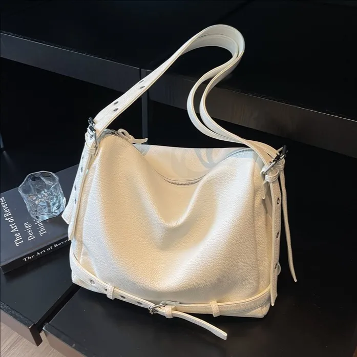 Women Fashion Casual Solid PU Belt Shoulder Bag with Flap Closure