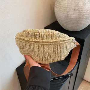 Women Fashion Retro Simple Straw Chest Bag
