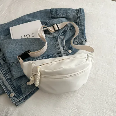 Women Fashion Casual Solid Color Simple Small Square Waist Bag with Oxford Cloth Zipper
