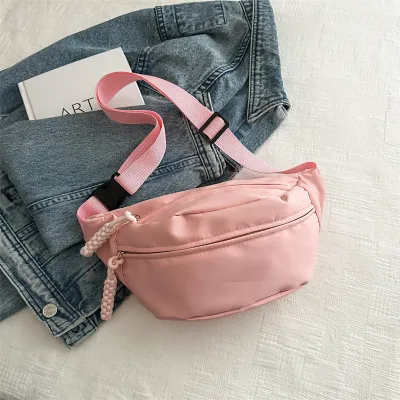 Women Fashion Casual Solid Color Simple Small Square Waist Bag with Oxford Cloth Zipper