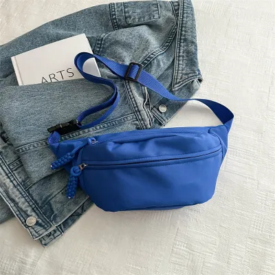 Women Fashion Casual Solid Color Simple Small Square Waist Bag with Oxford Cloth Zipper