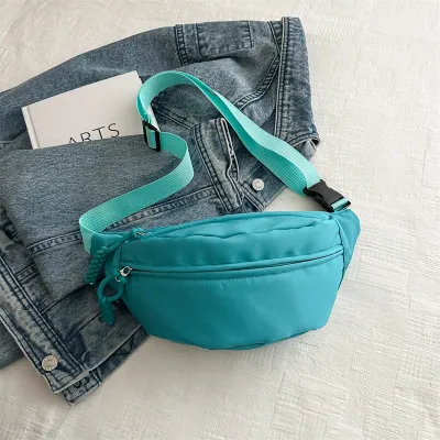 Women Fashion Casual Solid Color Simple Small Square Waist Bag with Oxford Cloth Zipper