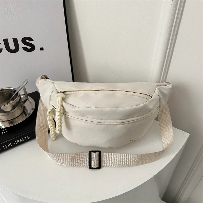 Women Fashion Casual Solid Color Simple Small Square Waist Bag with Oxford Cloth Zipper