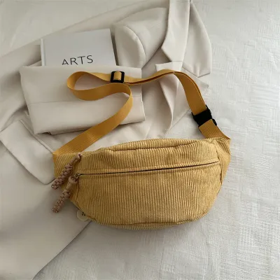 Women Fashion Casual Solid Color Corduroy Chest Bag with Zipper