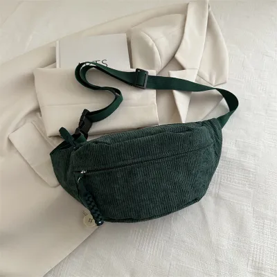 Women Fashion Casual Solid Color Corduroy Chest Bag with Zipper