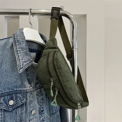 Women Fashion Casual Solid Color Corduroy Large Capacity Chest Bag