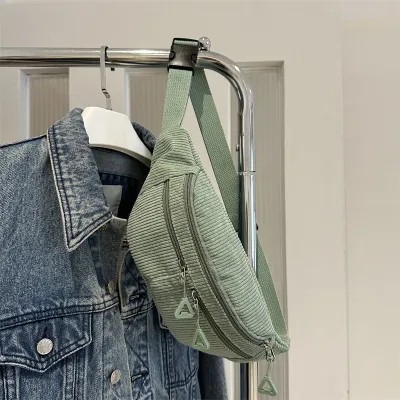 Women Fashion Casual Solid Color Corduroy Large Capacity Chest Bag