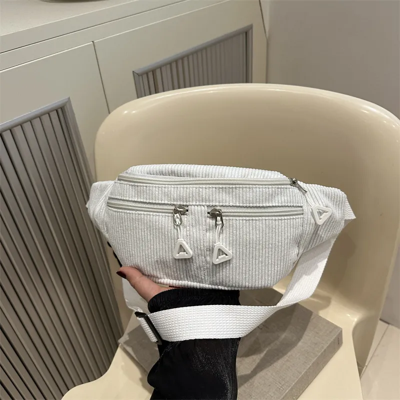 Women Fashion Casual Solid Color Corduroy Large Capacity Chest Bag