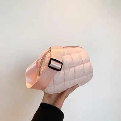 Women Fashion Casual Solid Color Soft Plaid Wide Shoulder Strap Chest Bag