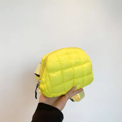 Women Fashion Casual Solid Color Soft Plaid Wide Shoulder Strap Chest Bag