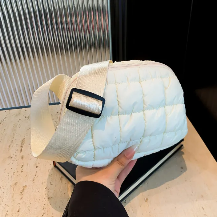 Women Fashion Casual Solid Color Soft Plaid Wide Shoulder Strap Chest Bag