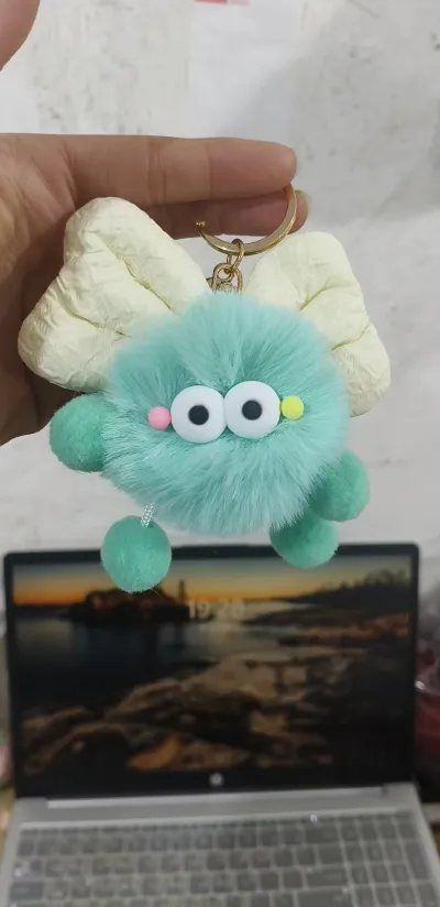 Women Fashion Cute Faux Rabbit Plush Bowknot Coal Ball Bag Keychains