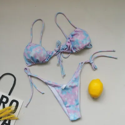 Women Fashion Sexy Printed Lace-Up Bikini Swimsuit