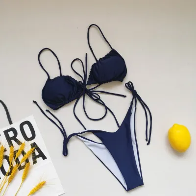 Women Fashion Sexy Printed Lace-Up Bikini Swimsuit