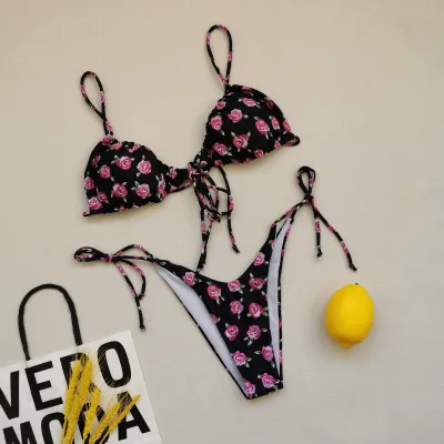 Women Fashion Sexy Printed Lace-Up Bikini Swimsuit