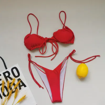 Women Fashion Sexy Printed Lace-Up Bikini Swimsuit