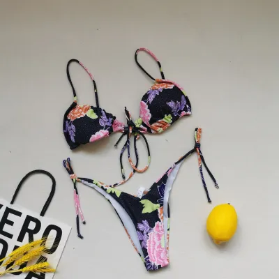 Women Fashion Sexy Printed Lace-Up Bikini Swimsuit