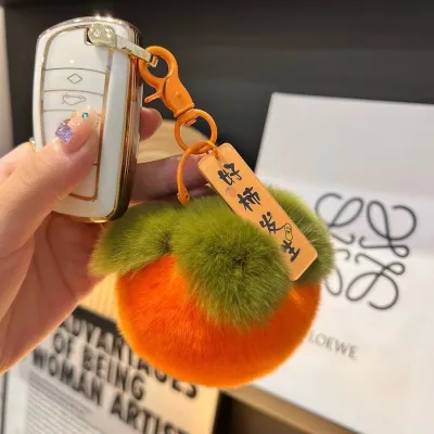 Women Fashion Cute Plush Persimmon Bag Keychain