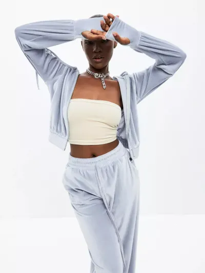Women Casual Athleisure Solid Color Suede Zip Hoodie And Pants Sport Two-Piece Set