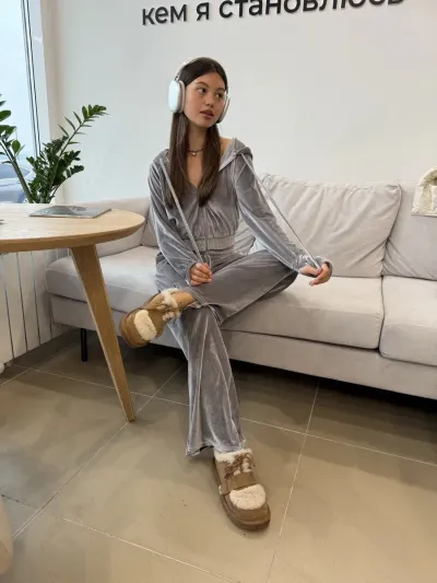 Women Casual Athleisure Solid Color Suede Zip Hoodie And Pants Sport Two-Piece Set