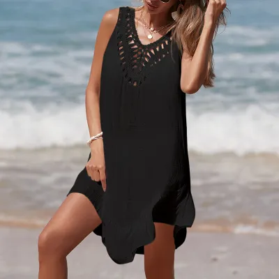 Women Sexy Hollow V-Neck Sleeveless Beach Cover-Ups