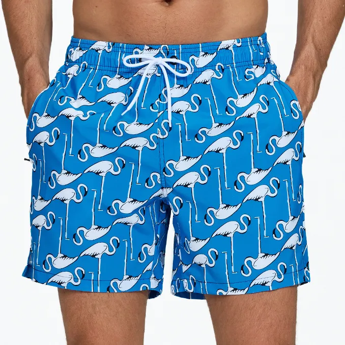 Men's Fashion Casual Printed Pocket Zipper Four-Sided Elastic Beach Trunks