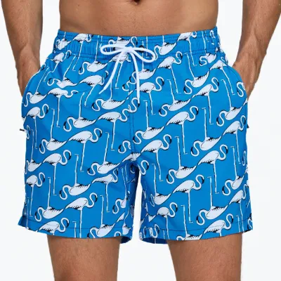 Men's Fashion Casual Printed Pocket Zipper Four-Sided Elastic Beach Trunks