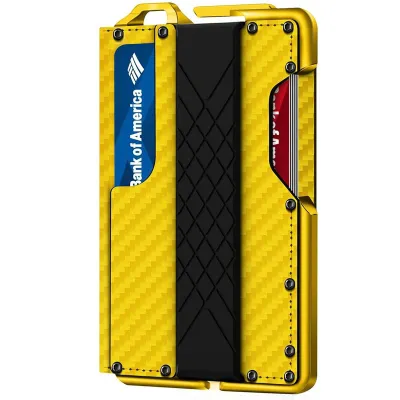 محفظة بطاقات أوتوماتيكية أنيقة للرجال، مصنوعة من ألياف الكربون والمعدن، مضادة للمغناطيسية