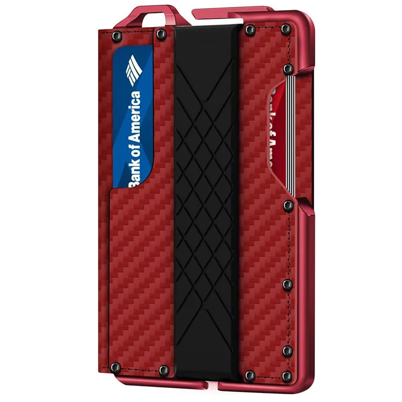 Men's Fashion Casual Carbon Fiber Metal Anti-Magnetic Automatic Shot Card Wallet PU Solid