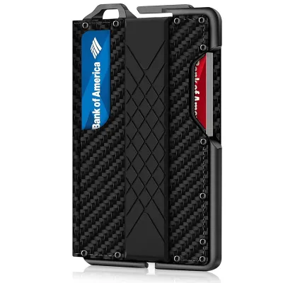 MenS Fashion Casual Carbon Fiber Metal Anti-Magnetic Automatic Shot Card Wallet