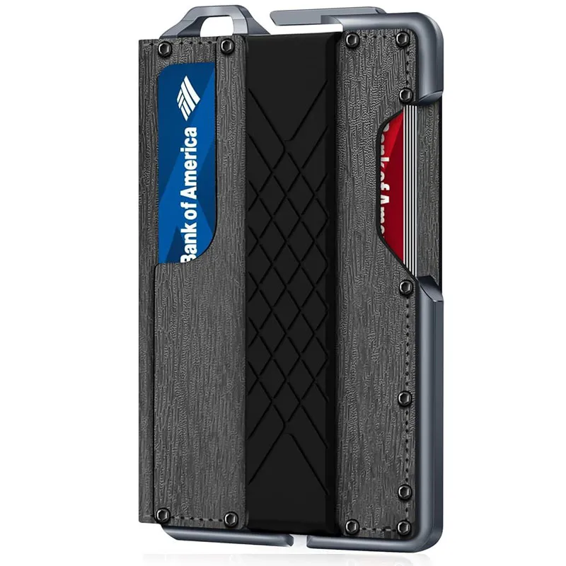 Men's Fashion Casual Genuine Leather Bark Pattern Metal Anti-Magnetic Automatic Shot Card Wallet