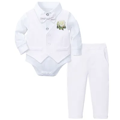 Kids Baby Boy'S Fashion Casual Cotton Blend Rompers Vest Pants Suit Three-Piece Set