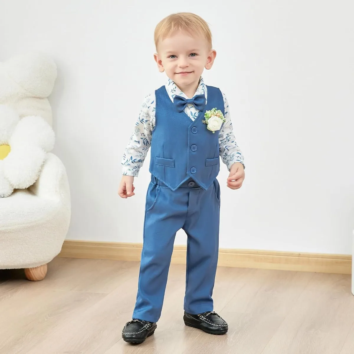 Kids Baby Boy'S Fashion Casual Cotton Blend Rompers Vest Pants Suit Three-Piece Set