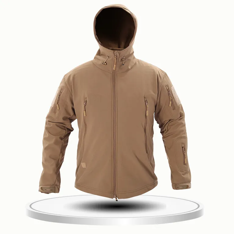 Men's Fashion Casual Solid Color Outdoor Waterproof Fleece Long-Sleeve Hooded Coat