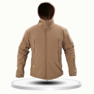 Men's Fashion Casual Solid Color Outdoor Waterproof Fleece Long-Sleeve Hooded Coat