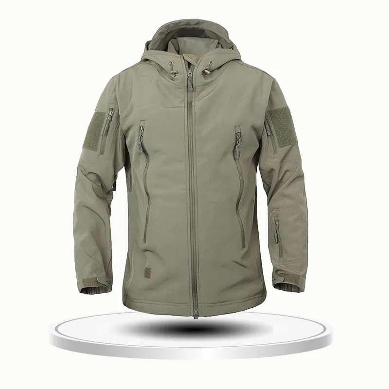Men Fashion Casual Solid Color Outdoor Waterproof Warm Fleece Long-Sleeve With Hat Coat