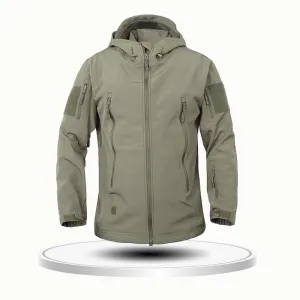 Men Fashion Casual Solid Color Outdoor Waterproof Warm Fleece Long-Sleeve With Hat Coat