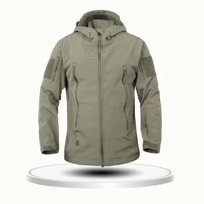 Men Fashion Casual Solid Color Outdoor Waterproof Warm Fleece Long-Sleeve With Hat Coat