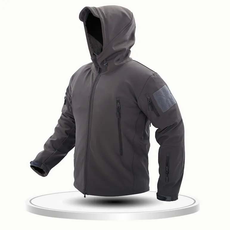 Men Fashion Camouflage Outdoor Waterproof Fleece Long-Sleeve Coat with Hat