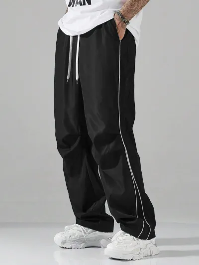 Men's Fashion Casual Solid Color Loose Straight Pants with Multi-Pocket