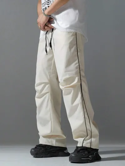 Men's Fashion Casual Solid Color Loose Straight Pants with Multi-Pocket