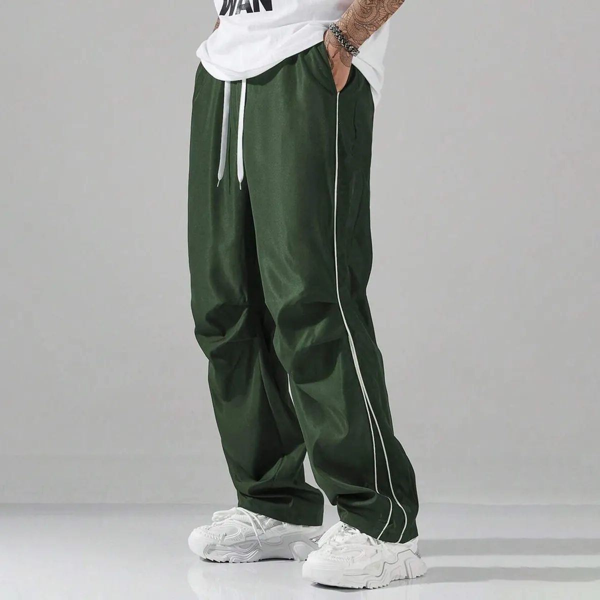 Men's Fashion Casual Solid Color Loose Straight Pants with Multi-Pocket