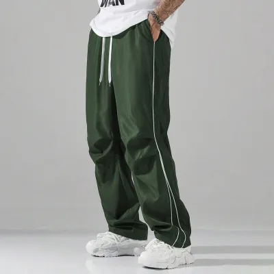 Men's Fashion Casual Solid Color Loose Straight Pants with Multi-Pocket