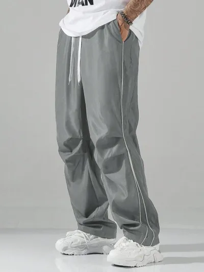Men's Fashion Casual Solid Color Loose Straight Pants with Multi-Pocket