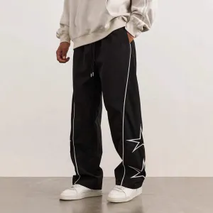 Men's Fashion Casual Solid Color Straight Pants with Embroidery