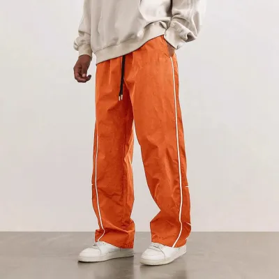 Men's Fashion Casual Solid Color Straight Pants with Embroidery