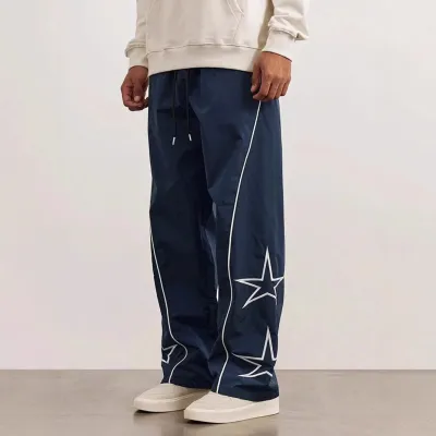 Men's Fashion Casual Solid Color Straight Pants with Embroidery