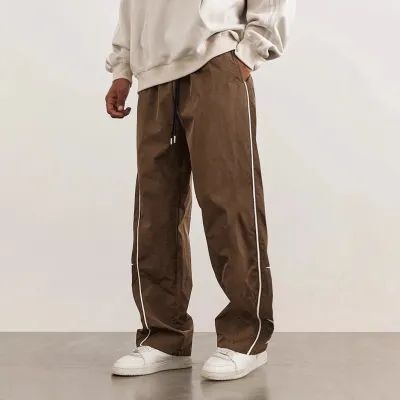 Men's Fashion Casual Solid Color Straight Pants with Embroidery